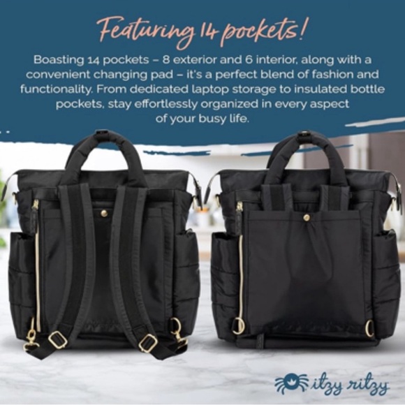 Itzy Ritzy Dream Convertible Diaper Bag - Backpack/Tote Diaper Bag - Black - Picture 12 of 13
